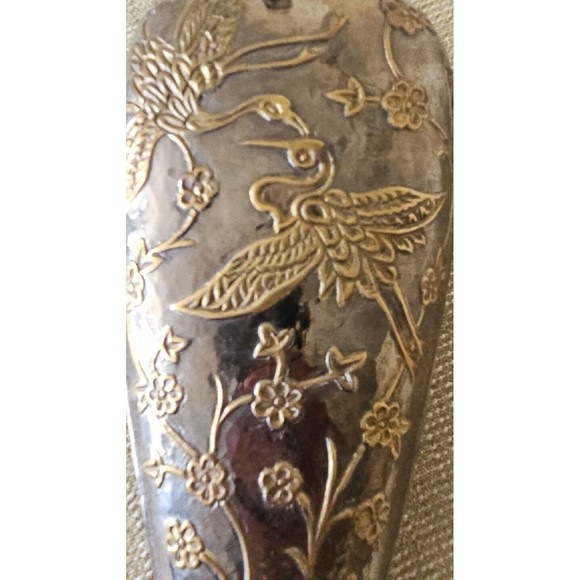 SOLID BRASS Vase INDIA Birds & Flowers Silver & Gold - Picture 2 of 7